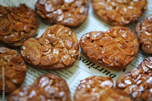 florentine cookies with heart shaped in valentine day