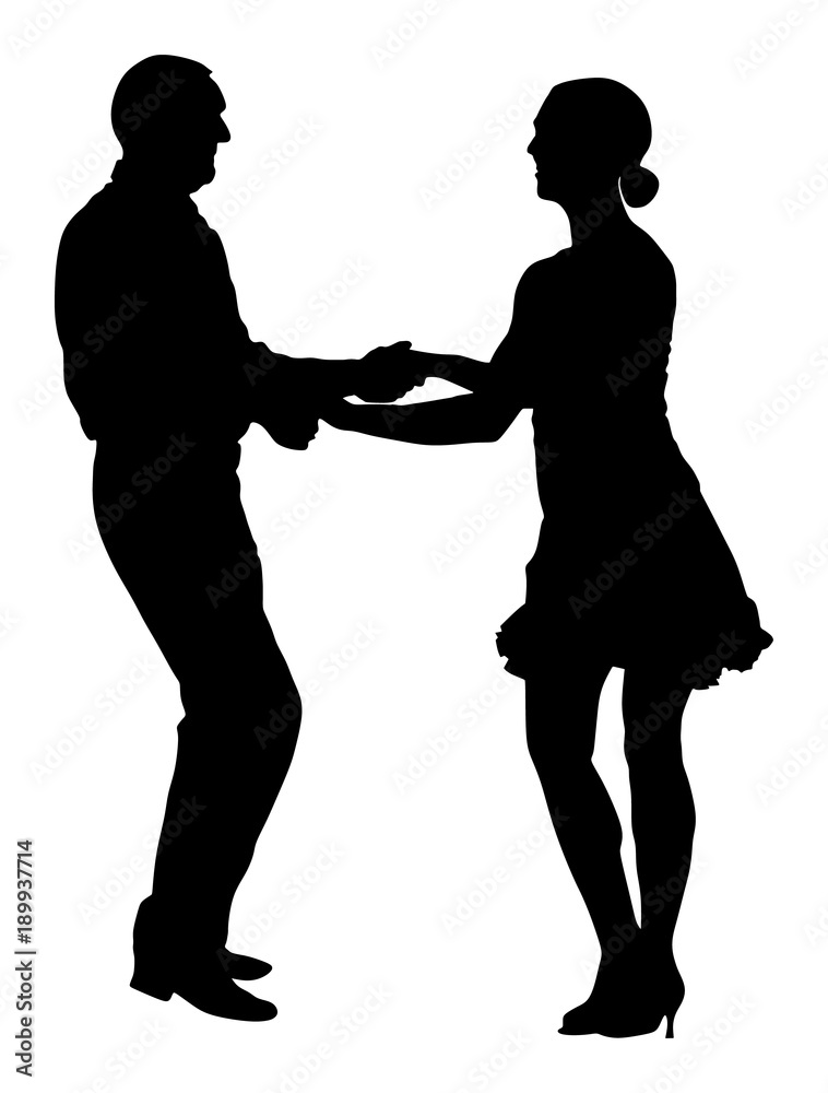 Elegant latin dancers couple vector silhouette illustration isolated on white background. Mature tango dancing people in ballroom night event.