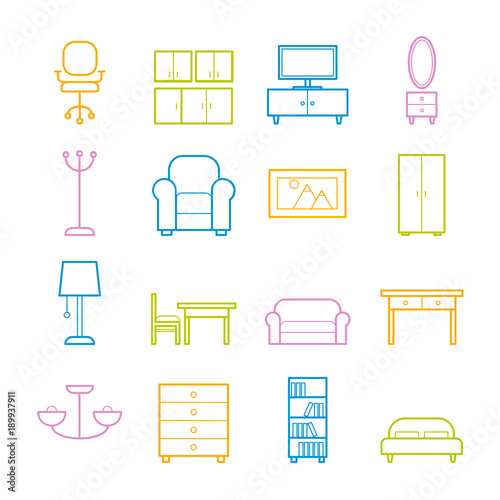 Collection of furniture vector outline icons. Line iocns for web, print, mobile apps design photo