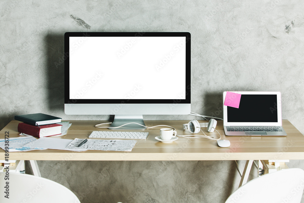 Fototapeta premium Modern desk top with clean white computer