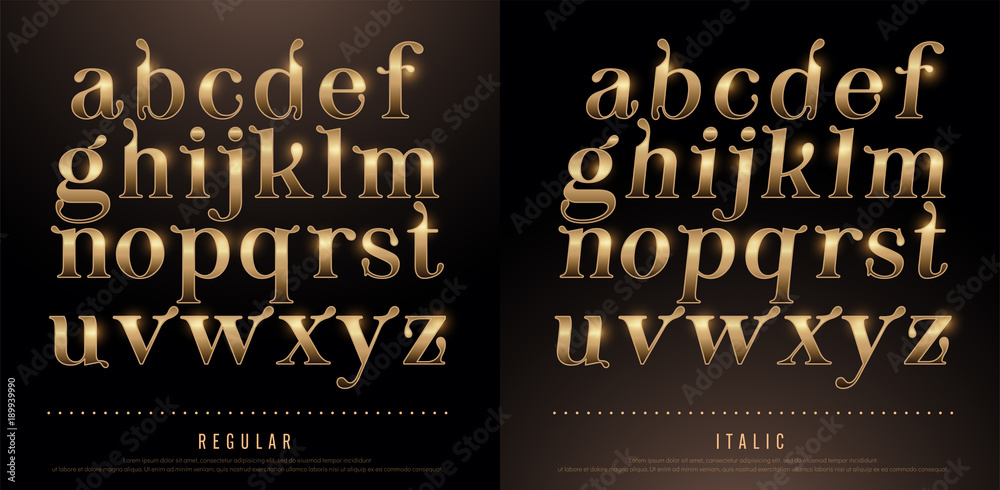 Set of Elegant Gold Colored Metal Chrome alphabet lowercase font ...