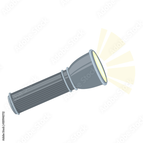Flashlight for camping tourism, cartoon illustration of travel equipment. Vector
