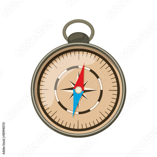 Compass for camping tourism, cartoon illustration of travel equipment. Vector