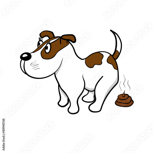 The dog defecates