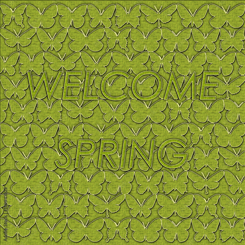 Butterflies pattern with message Welcome Spring