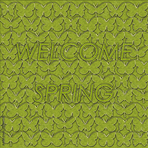 Obraz na płótnie Butterflies pattern with message Welcome Spring w salonie