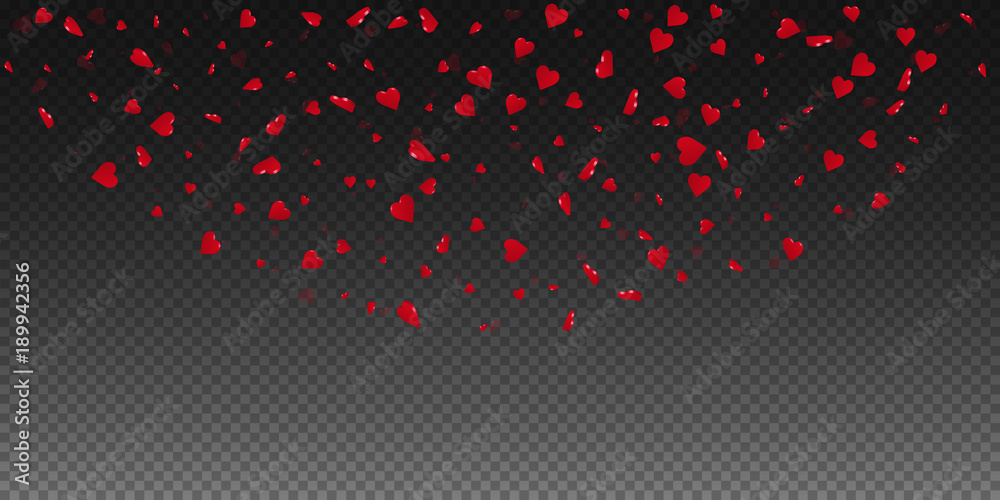 3d hearts valentine background. Top semicircle on transparent grid dark background. 3d hearts valentines day decent design. Vector illustration.