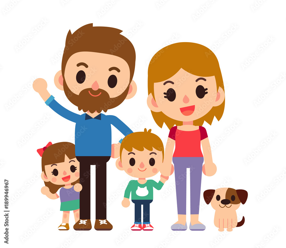 Vector illustration of young cute happy family characters isolated on white background. Vector illustration of young cute happy family characters isolated on white background.