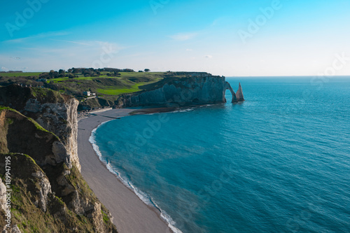 Beach, ocean and cliffs, Etretat, Normandy, France