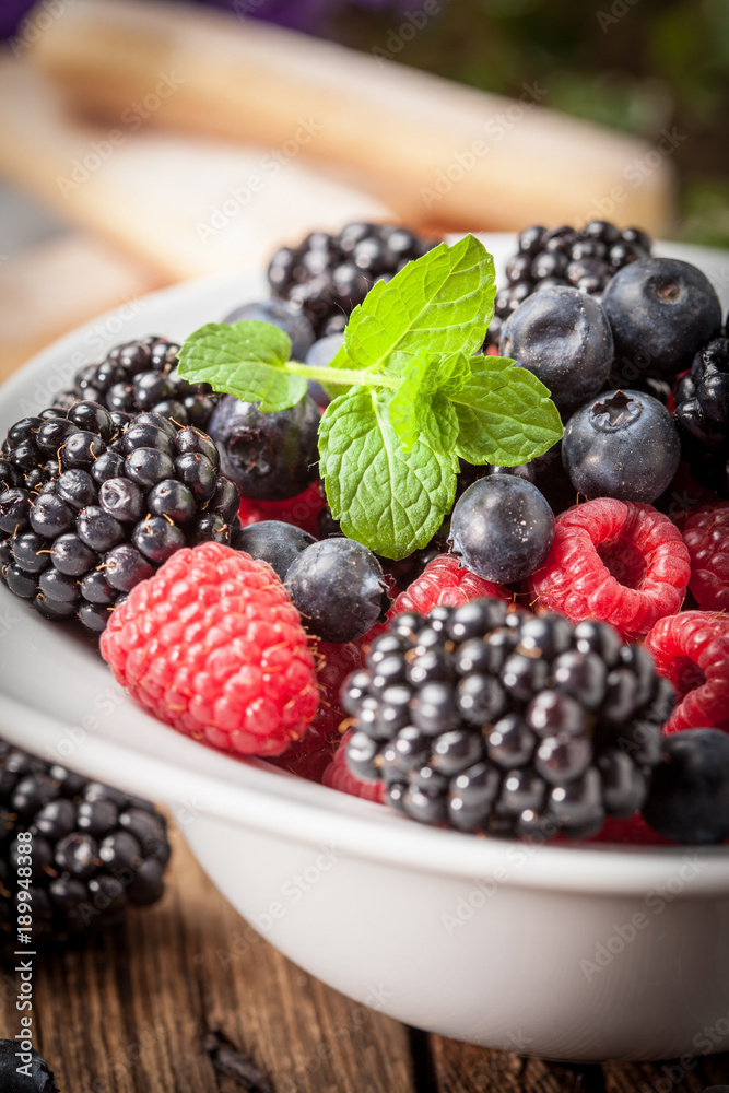 Mix of berries in a bowl.