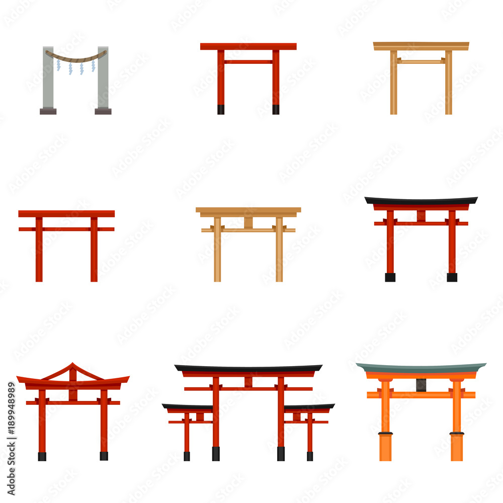Ταπετσαρία Vector Set of Flat Color Torii Gate Icons.