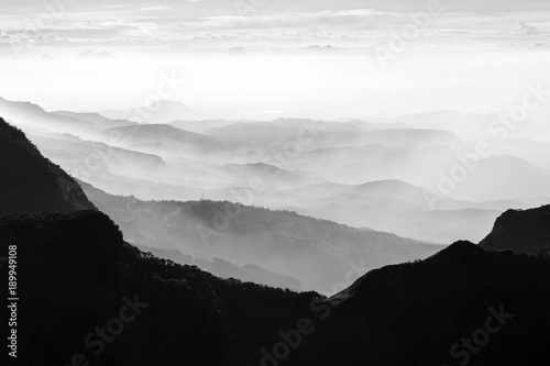 Horton Plains National Park, Sri Lanka. Precipice World's End (monochrome)