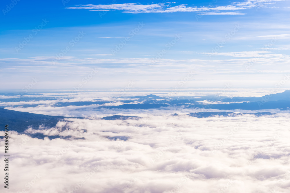 Aerial view of Panorama landscape with mountain view and morning fog
