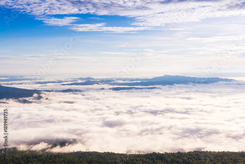 Aerial view of Panorama landscape with mountain view and morning fog © mr_gateway