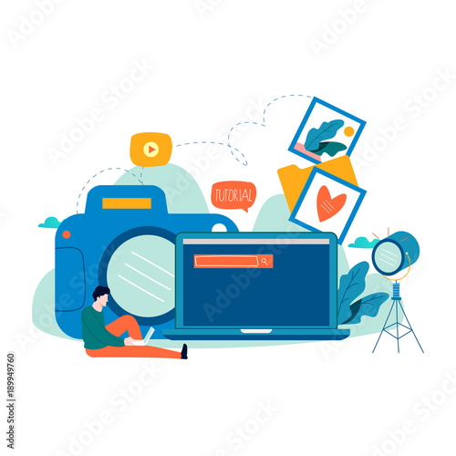 Photography classes, photography courses, tutorials, education concept, workshops flat vector illustration
