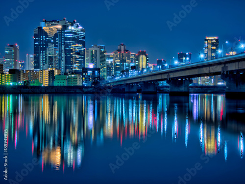 淀川と大阪の都市夜景,梅田スカイビル,Urban night view of Yodogawa and Osaka city,Umeda Sky Building photo