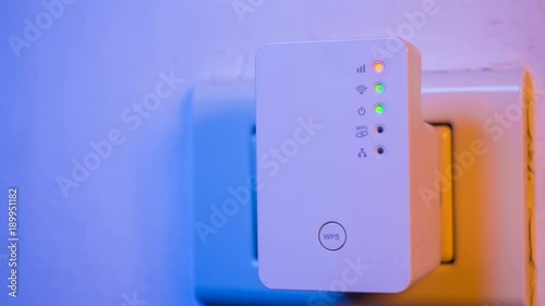 Cinemagraph of blinking signal connection status led lights in WiFi repeater