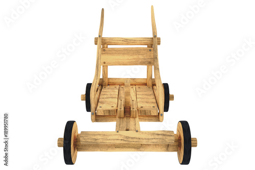 3d rendering front view of Thai traditional wooden cart sleigh made by Hmong tribe on a mountain, isolated on white background with clipping paths.