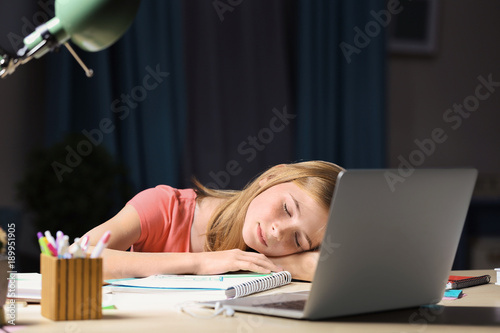 Teenage girl falling asleep...