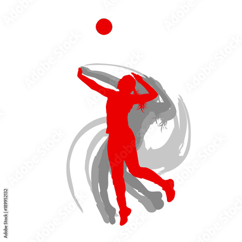 Volleyball player woman in red color vector background fast motion