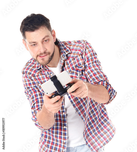 Emotional man with video ga...