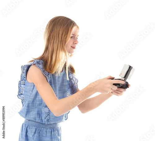 Teenage girl with video gam...
