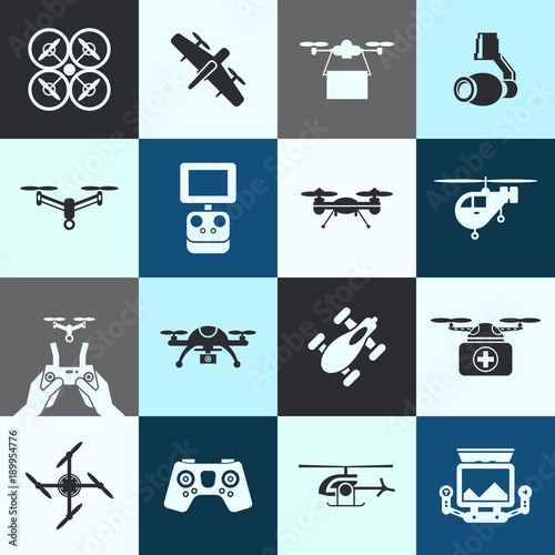 Digital vector flying drone objects color