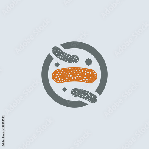 Gray-orange probiotic lactobacillus in Petri dish round web icon