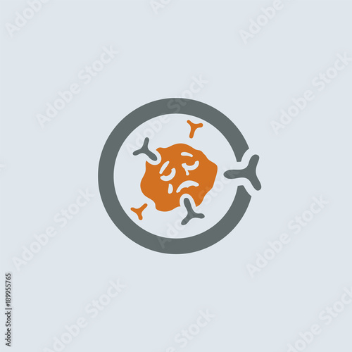 Gray-orange symbolic immunoglobulin molecule round web icon. Immune cell emaciated, exhausted and tired of interferon photo