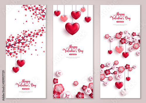 Valentines vertical banners, tree with hearts. photo