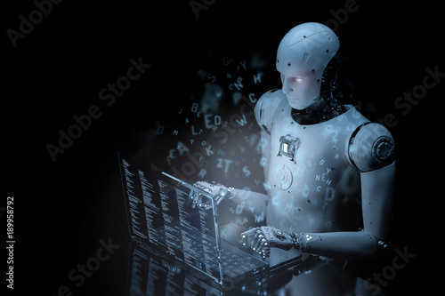 robot with glass laptop