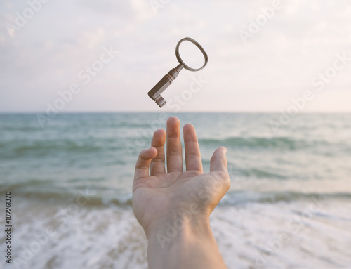 Vintage key in the air.