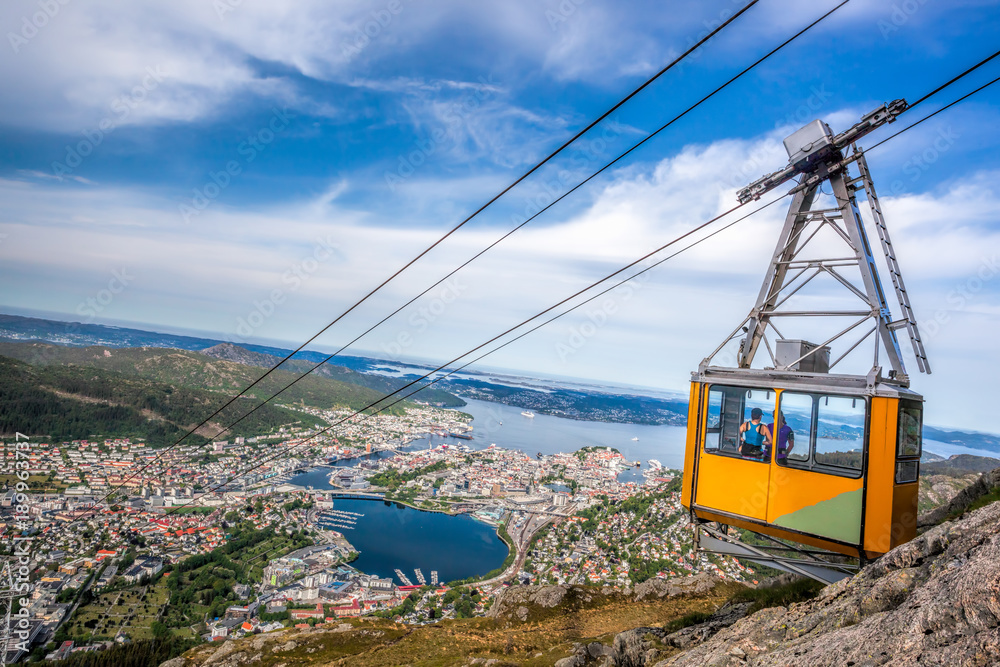Ulriken cable railway in Bergen, Norway. Gorgeous views from the top of the hill.