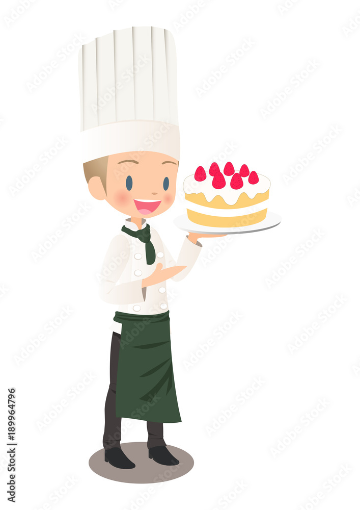 いちごのケーキを持つ男性パティシエのイラスト画像 Stock Vector Adobe Stock