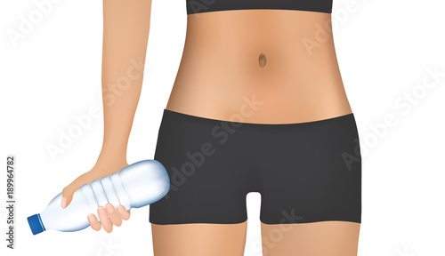 Fitness woman torso holding a water bottle, vector