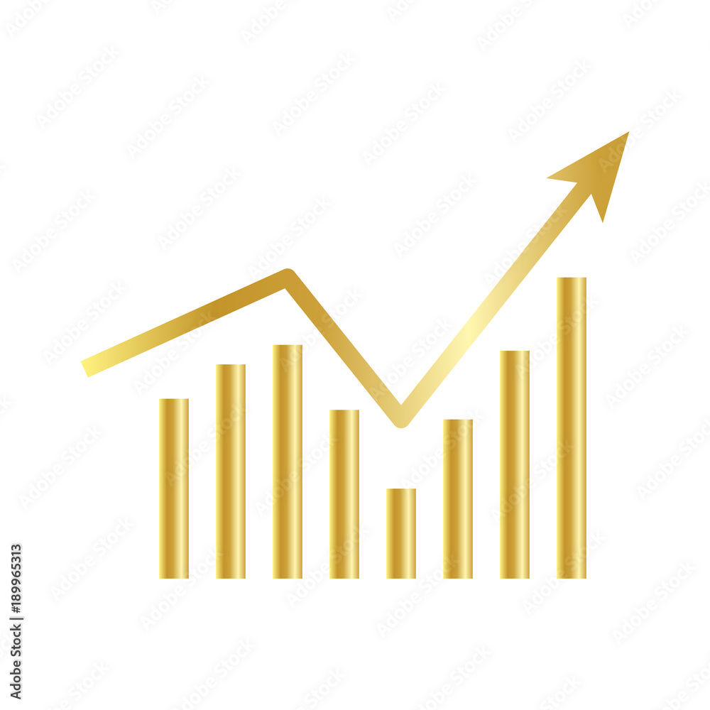 Business graph icon isolated on white background. Growing chart image with arrow up. Vector illustration for banner, template, poster, postcard, web, app, infographics. Business graph icon isolated on white background. Growing chart image with arrow up. Vector illustration for banner, template, poster, postcard, web, app, infographics.