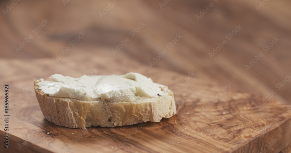 baguette slice with cream cheese