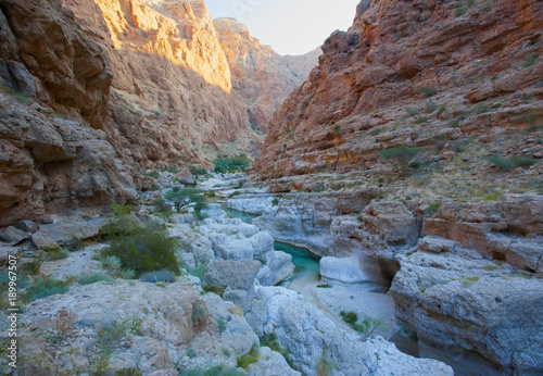 Beautiful Eastern landscape. Wadi Bani Khalid. Wadi Shab. Oman.