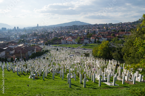 Cemetery and Cityscape in Sarajevo, Bosnia and Herzegovina photo