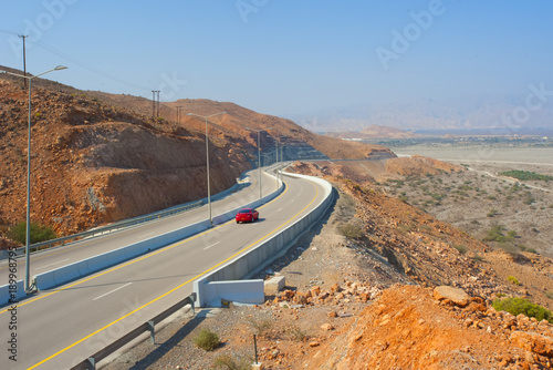 The modern highway in the desert. Oman.