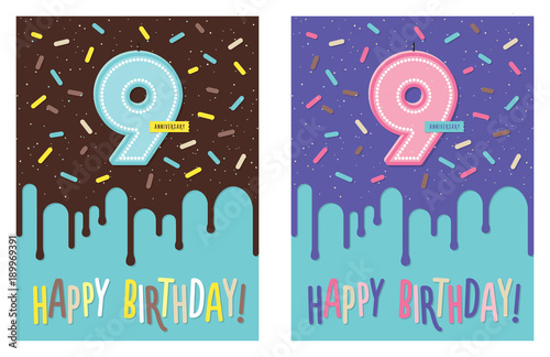 Birthday card with number 9 celebration candle