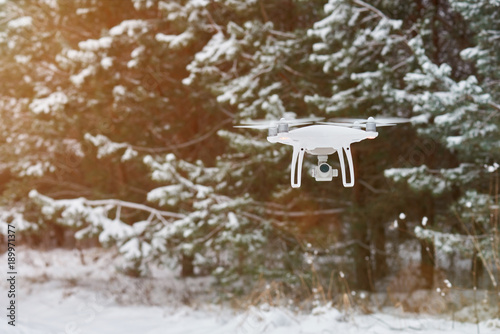 Drone flying in winter time