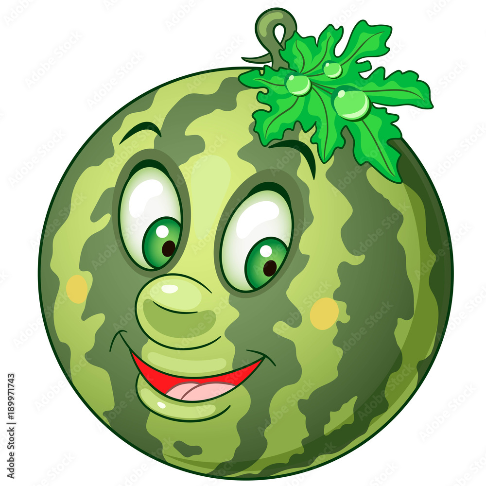 Cartoon Watermelon Happy Fruit Emoticon Smiley Emoji Eco Food Cartoon Watermelon Happy Fruit Emoticon Smiley Emoji Eco Food