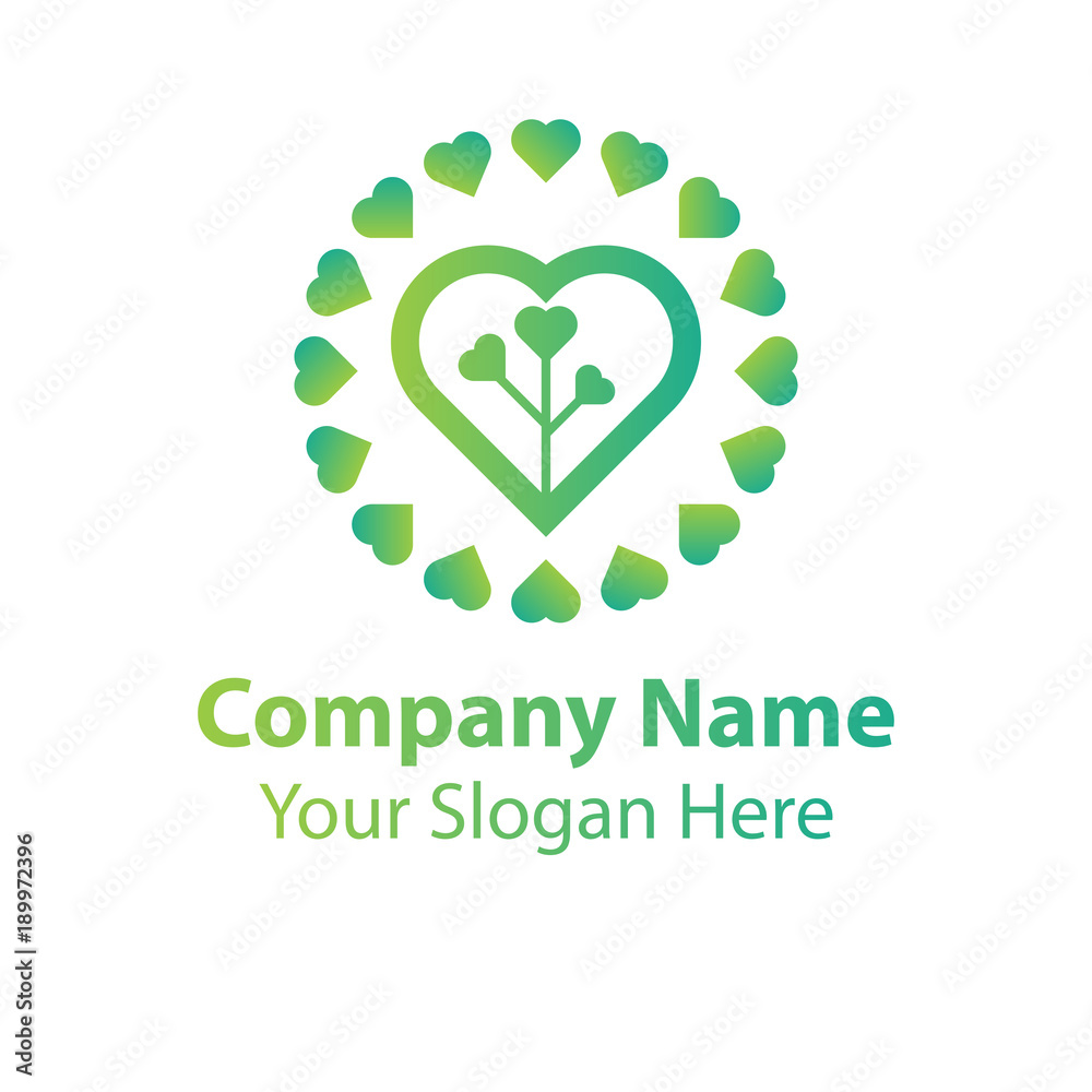 leaf love logo design, green nature love