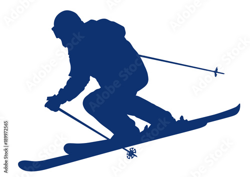 Blue silhouette of a mountain-skier
