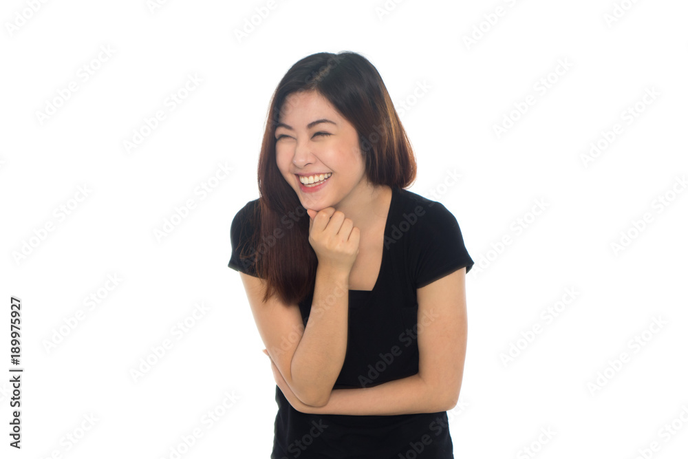 Young Asian woman with surprised excited happy screaming Young Asian woman with surprised excited happy screaming