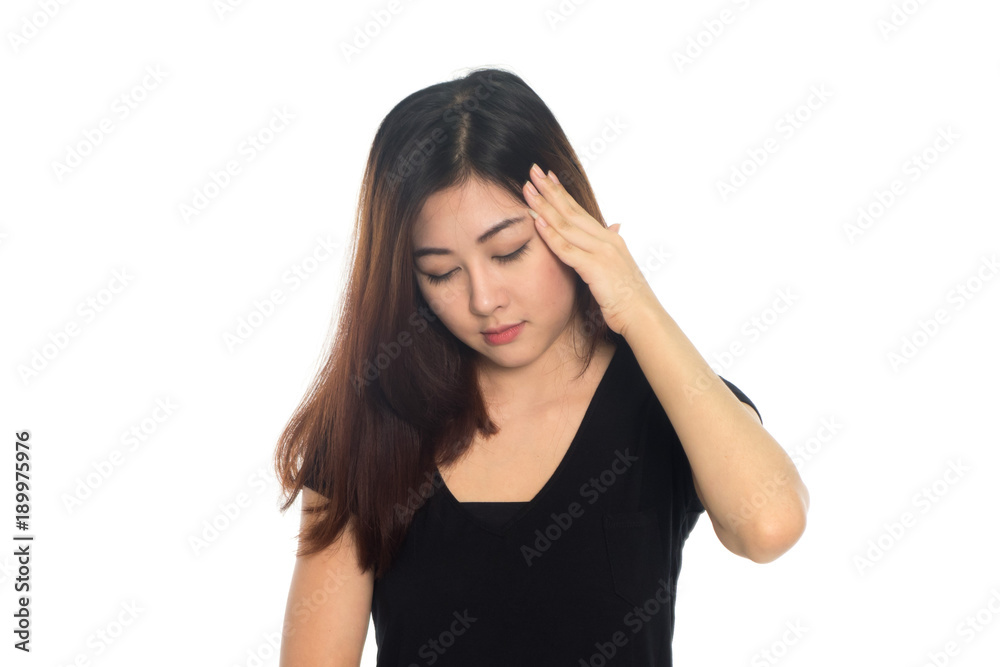 stressed and depressed young atractive businesswoman, headache and migraine concept, isolated on white stressed and depressed young atractive businesswoman, headache and migraine concept, isolated on white