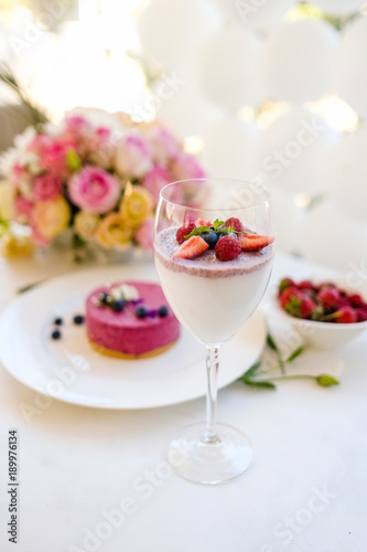 morning alcoholic cocktail party birthday concept. festive atmosphere. berries beverage