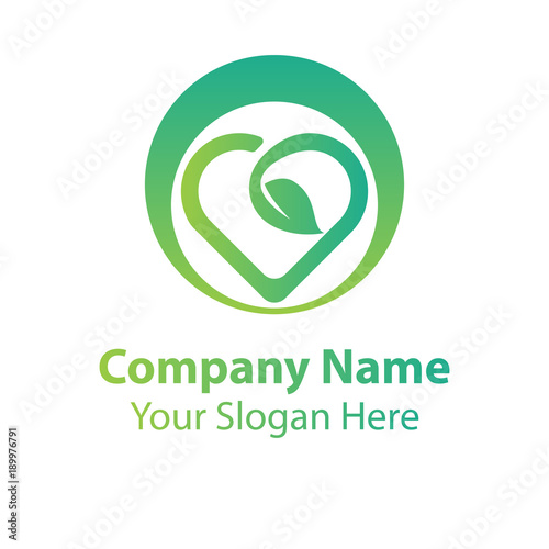 leaf love logo design, green nature love