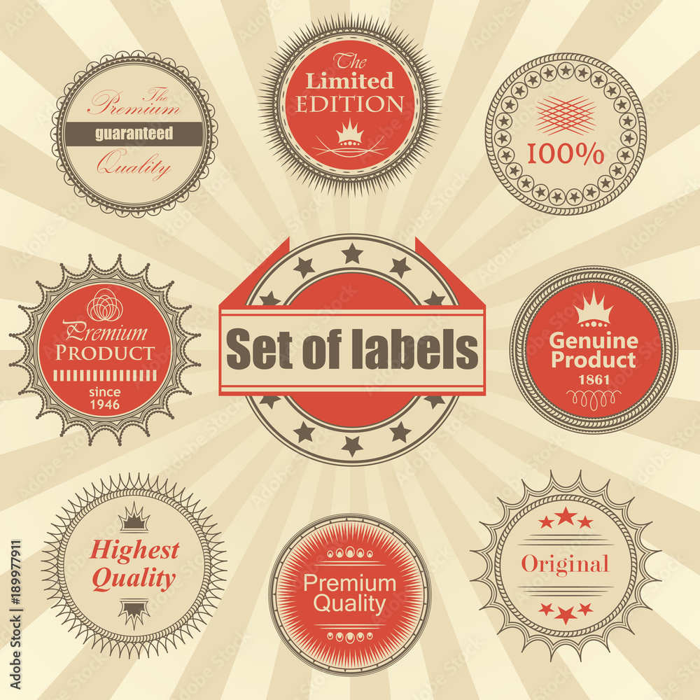 Set of premium quality labels. Retro Design. Round labels